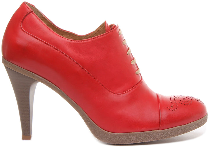 JUSTINREESS ENGLAND Womens Heel Shoes Margy Stilleto Heeled Lace up Brogue Shoes in Red