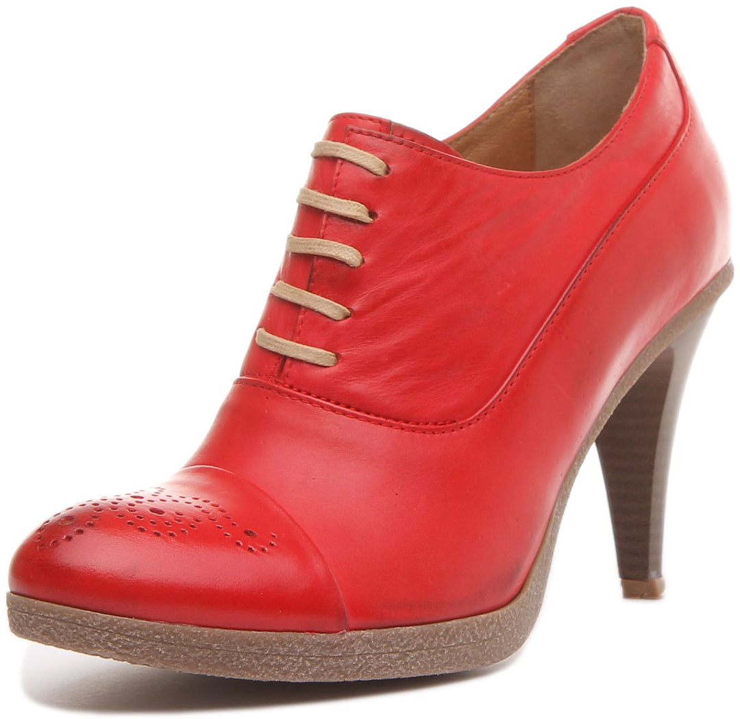 JUSTINREESS ENGLAND Womens Heel Shoes Margy Stilleto Heeled Lace up Brogue Shoes in Red