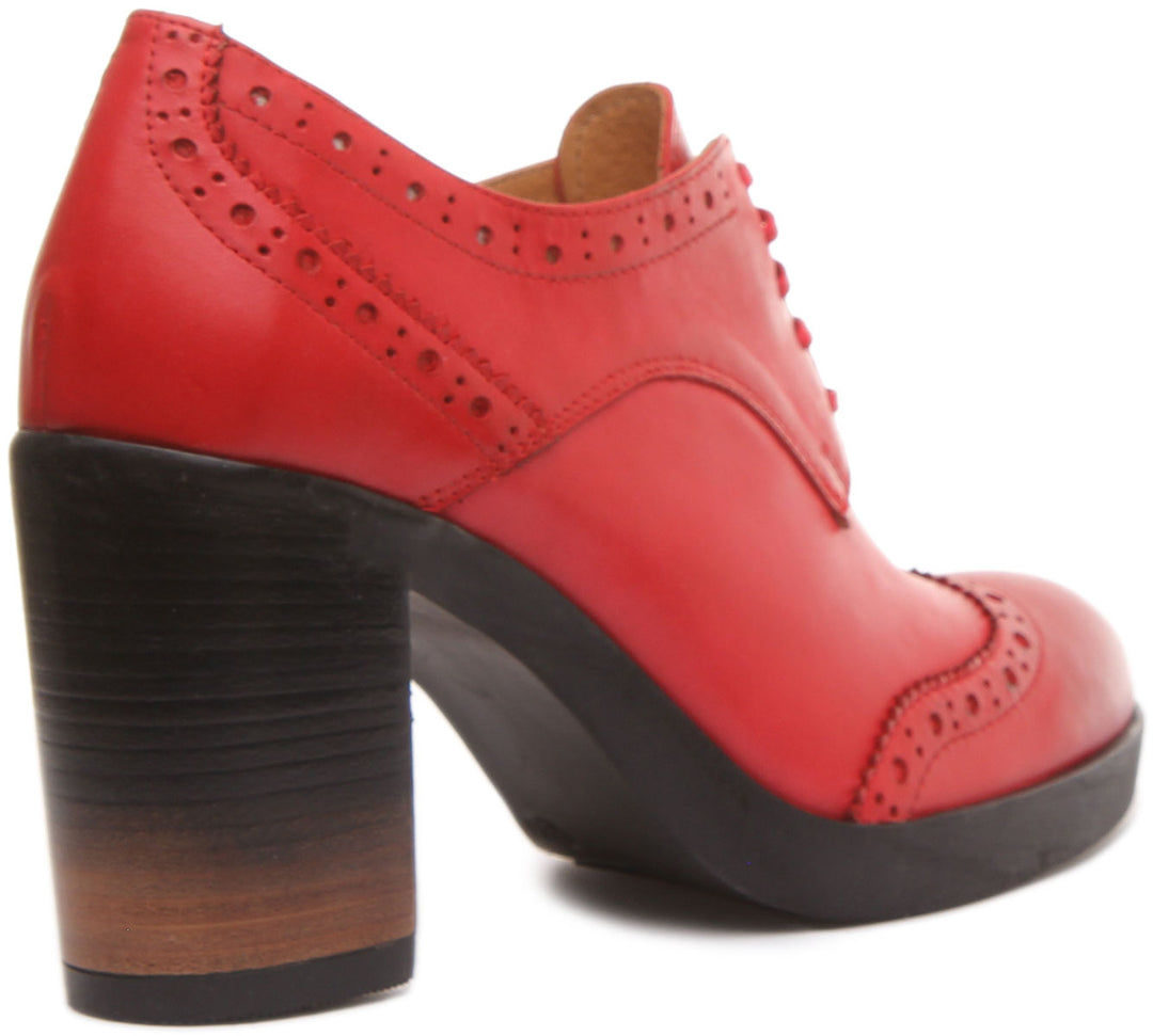 JUSTINREESS ENGLAND Womens Heel Shoes Stacy Blocked Heeled Lace up Brogue Shoe in Red