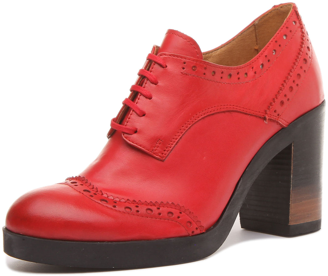 JUSTINREESS ENGLAND Womens Heel Shoes Stacy Blocked Heeled Lace up Brogue Shoe in Red