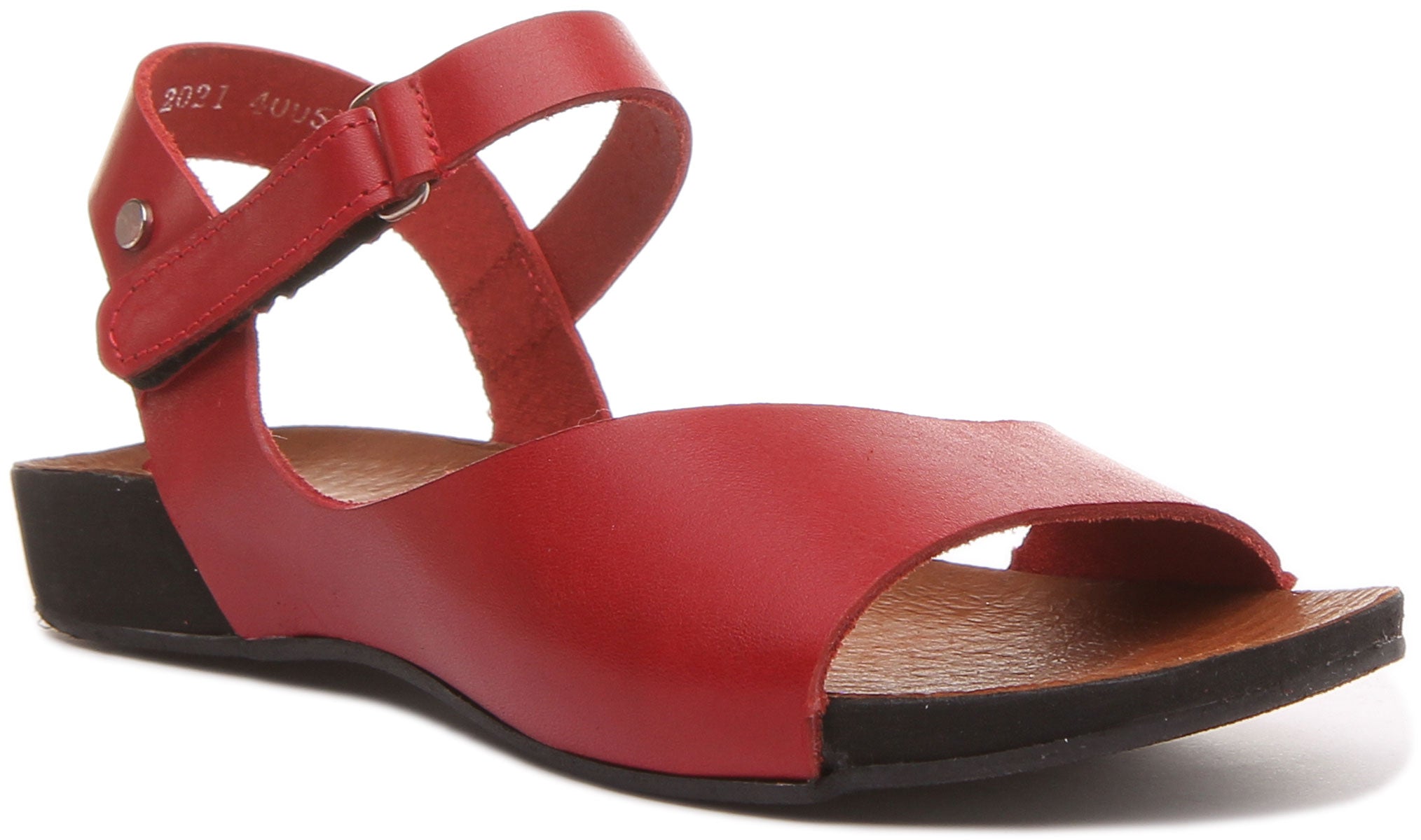 Jimena In Red Womens Ankle Strap Open Toe Leather Flat Sandals