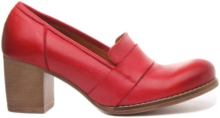 JUSTINREESS ENGLAND Womens Heel Shoes Dahlia Slip On Heeled Loafer in Red