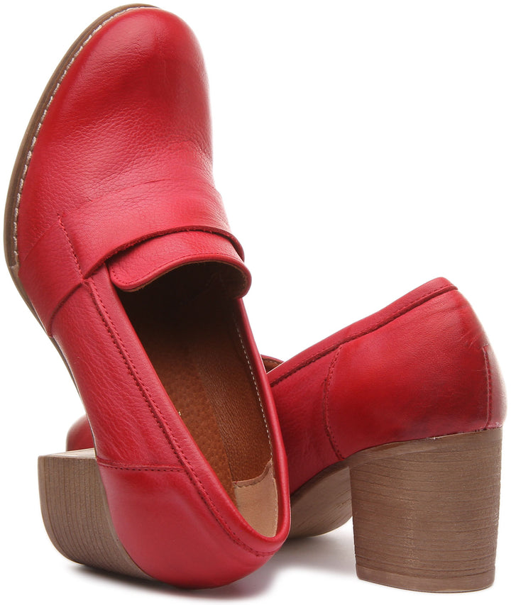 JUSTINREESS ENGLAND Womens Heel Shoes Dahlia Slip On Heeled Loafer in Red