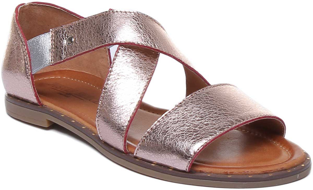 Nadie In Rose Womens Cross Strap Soft Leather Flat Sandals
