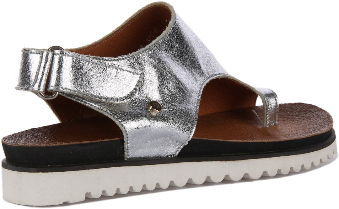 7220 Leather Toe Thong Sandal In Silver