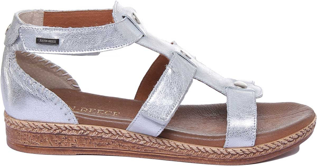 JUSTINREESS ENGLAND Womens Sandals 7800 Leather Strappy Sandal In Silver