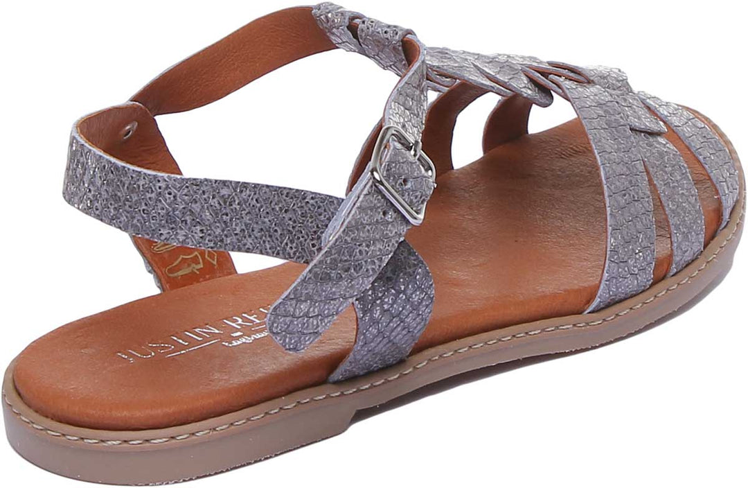 JUSTINREESS ENGLAND Womens Sandals Ashley Leather Strappy Sandal In Silver