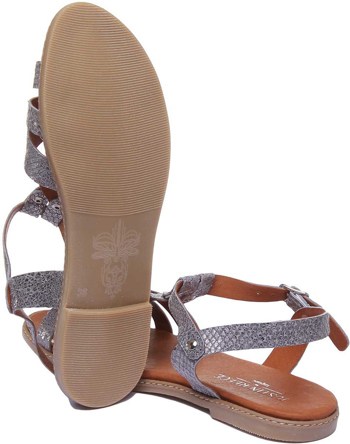 JUSTINREESS ENGLAND Womens Sandals Ashley Leather Strappy Sandal In Silver