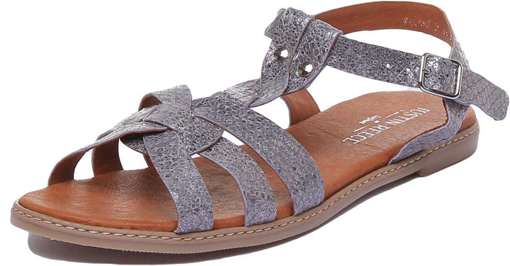 JUSTINREESS ENGLAND Womens Sandals Ashley Leather Strappy Sandal In Silver