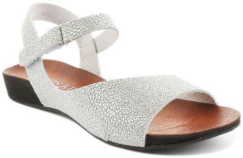 Jimena Flat Comfort Sandal with Strap in Silver
