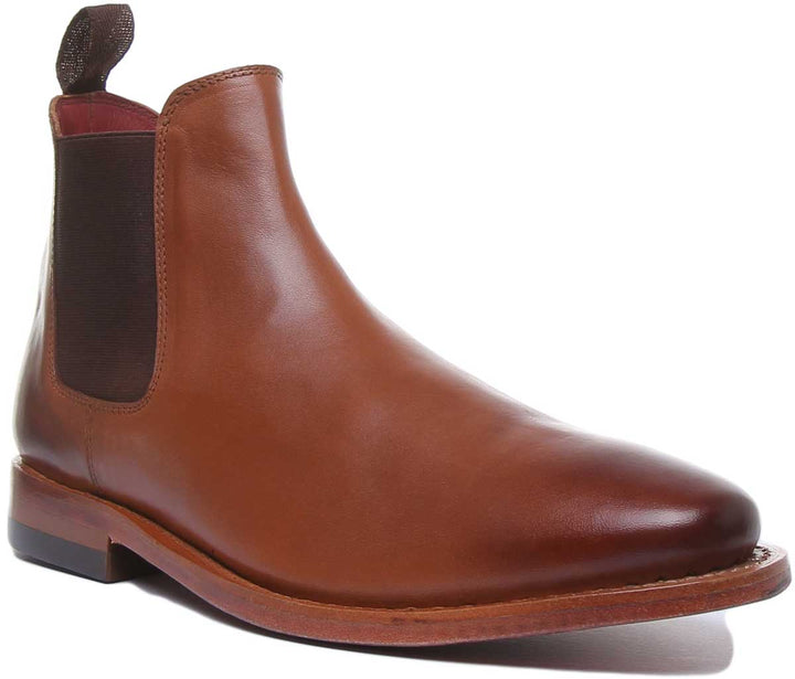 JUSTINREESS ENGLAND Mens Ankle Boots Chase Leather Chelsea Boot In Tan