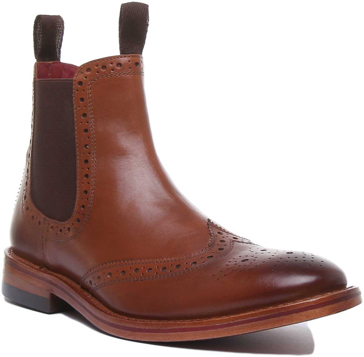 Carter In Tan Mens Made In England Leather Chelsea Brogue Boots