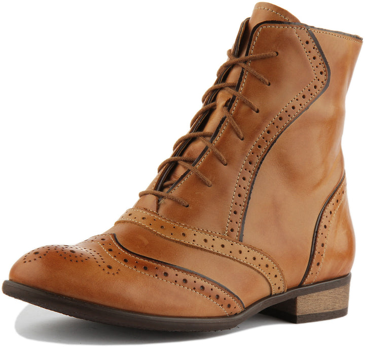 Justinreess England Ankle Boots Marigold Brogue Ankle Boots In Tan