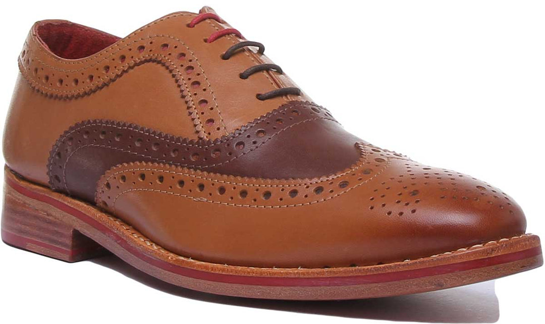 JUSTINREESS ENGLAND Mens Shoes Brandon Two Tone Lace Up Brogue Shoe In Tan Brown