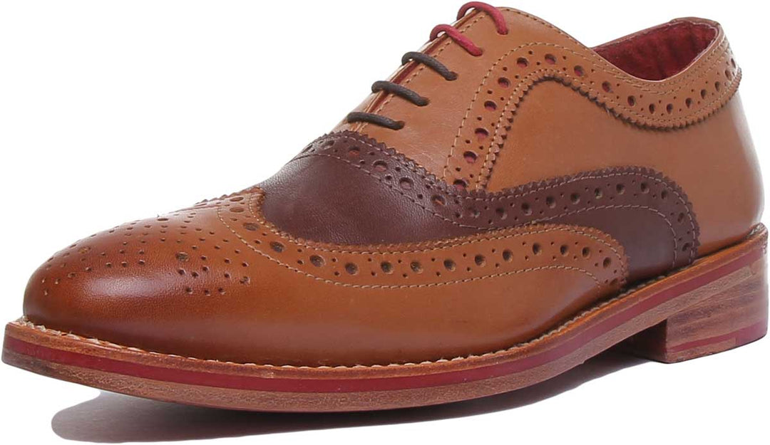 JUSTINREESS ENGLAND Mens Shoes Brandon Two Tone Lace Up Brogue Shoe In Tan Brown