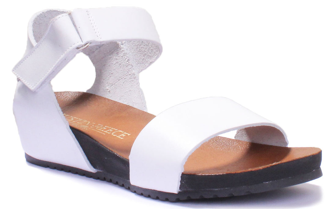 JUSTINREESS ENGLAND Womens Sandals 7440 Leather Ankle Strap Sandal In White