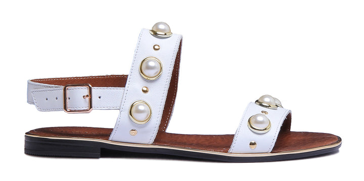 JUSTINREESS ENGLAND Womens Sandals 9200 Beaded Slingback Flat Sandal In White