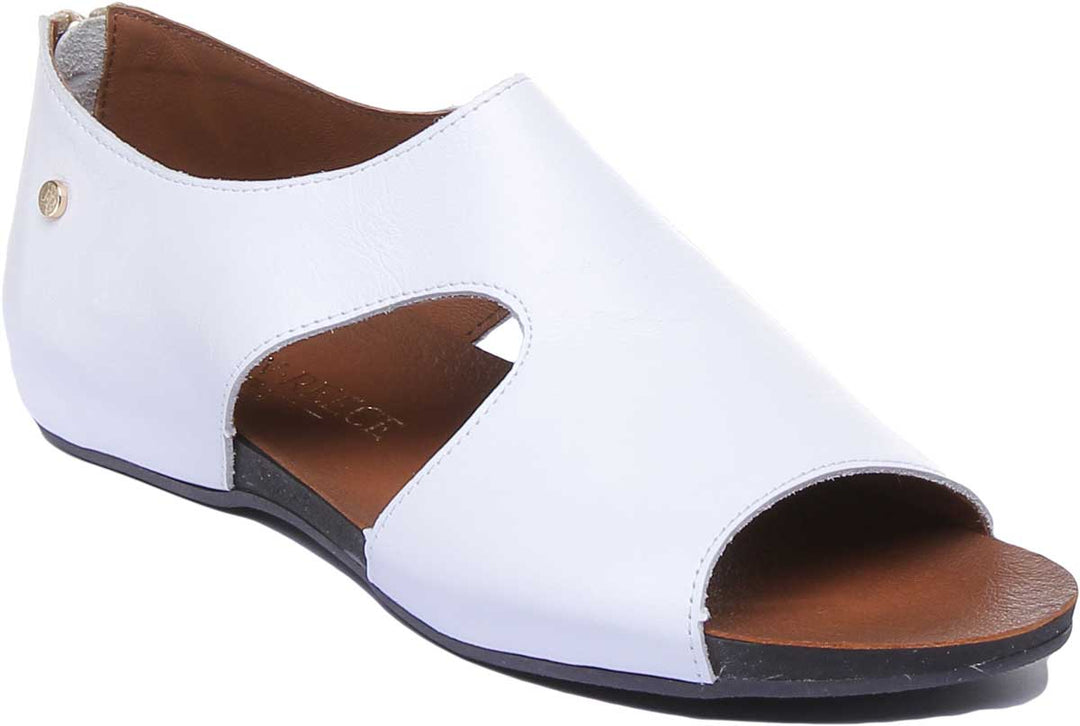 JUSTINREESS ENGLAND Womens Sandals 7500 Leather Peep Toe Sandal With Zip In White