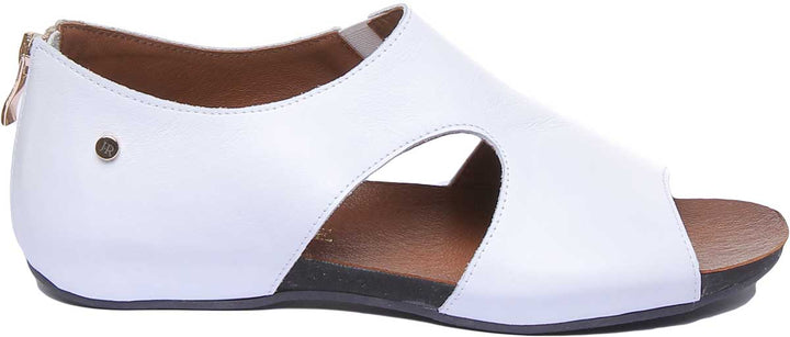 JUSTINREESS ENGLAND Womens Sandals 7500 Leather Peep Toe Sandal With Zip In White