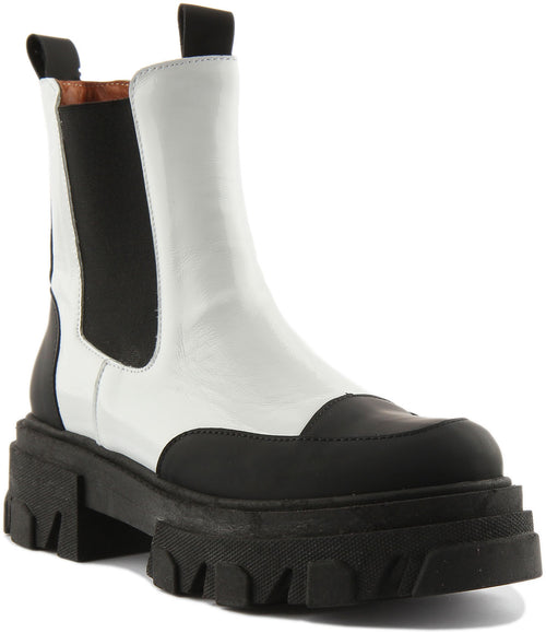 Meadow Chunky Chelsea Boot In White Black