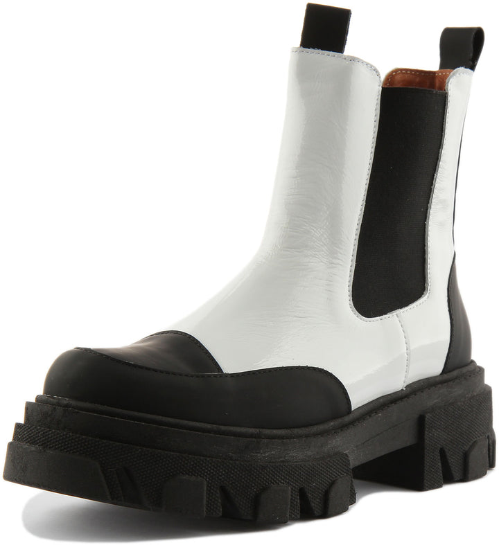 Justinreess England Shoes Meadow Chunky Chelsea Boot In White Black