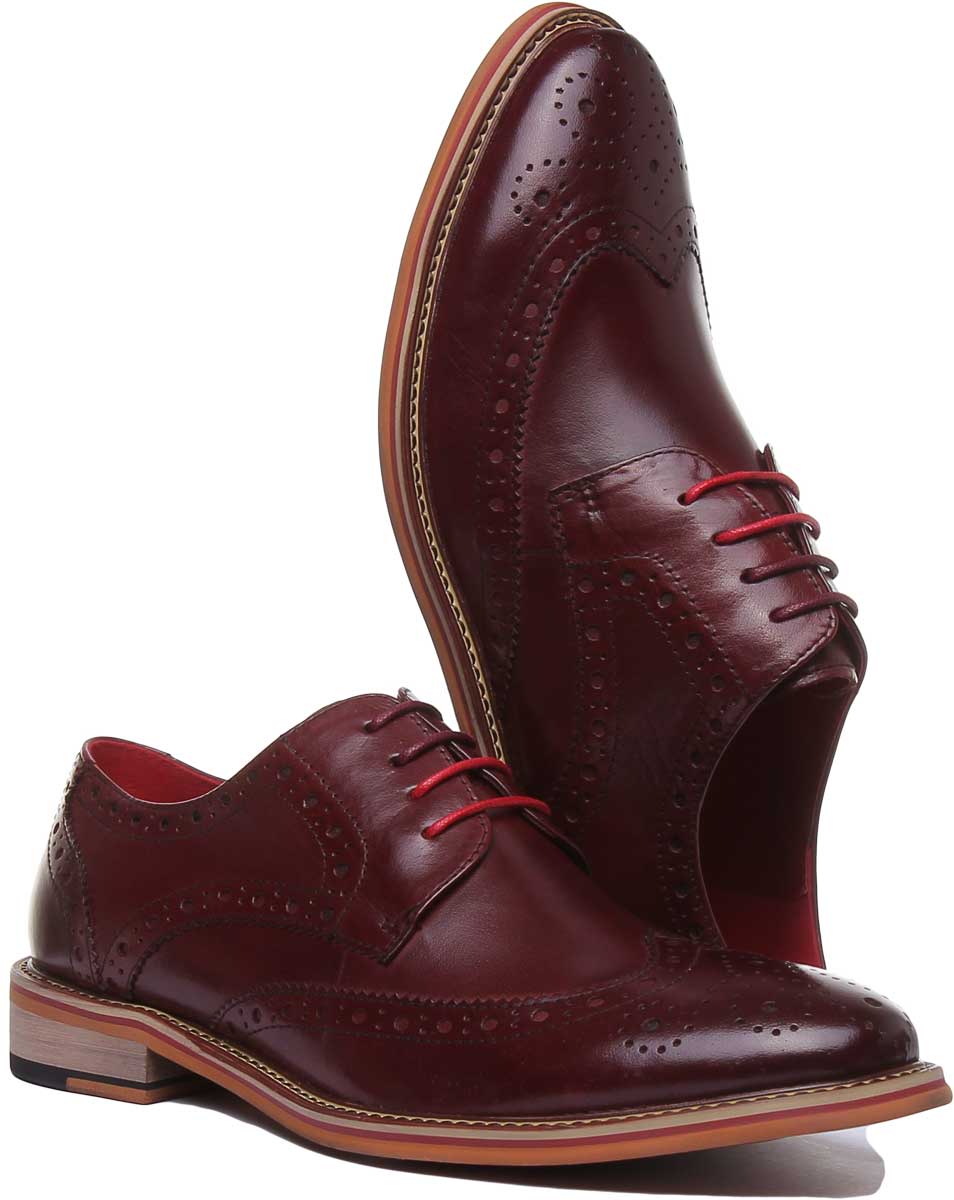JUSTINREESS ENGLAND Mens Shoes Dover Lace Up Leather Brogue Shoe In Wine
