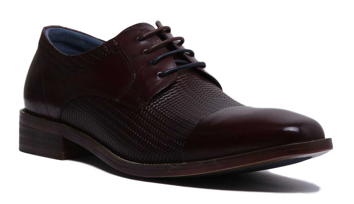 JUSTINREESS ENGLAND Mens Shoes Paul Lace Up Embossed Leather Shoe In Wine