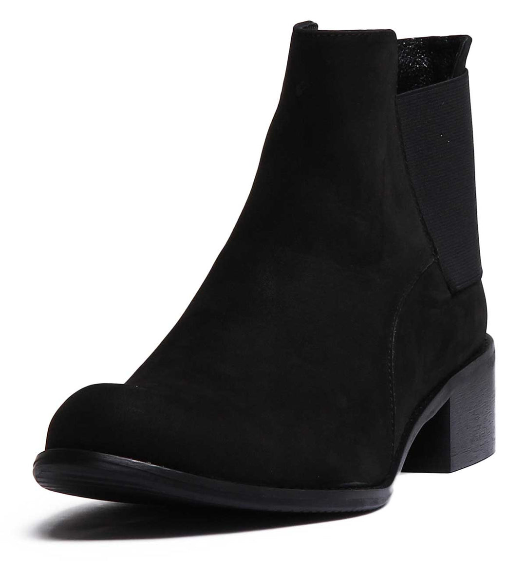 JUSTINREESS ENGLAND Womens Ankle Boots Orchid Leather Boot With Elastic At The Back In Black