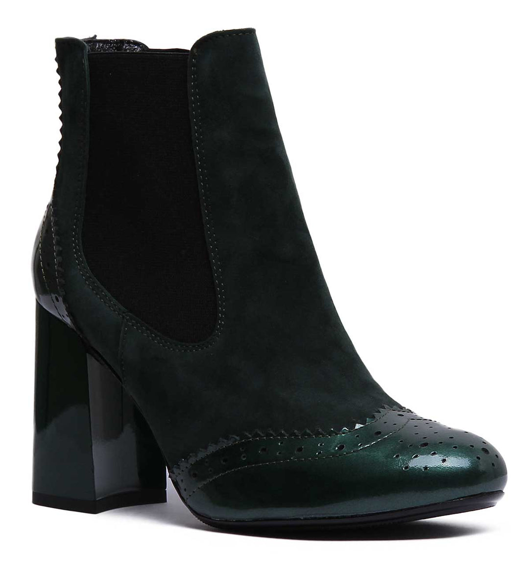 JUSTINREESS ENGLAND Womens Ankle Boots Olma Block Heel Chelsea Boot In Green