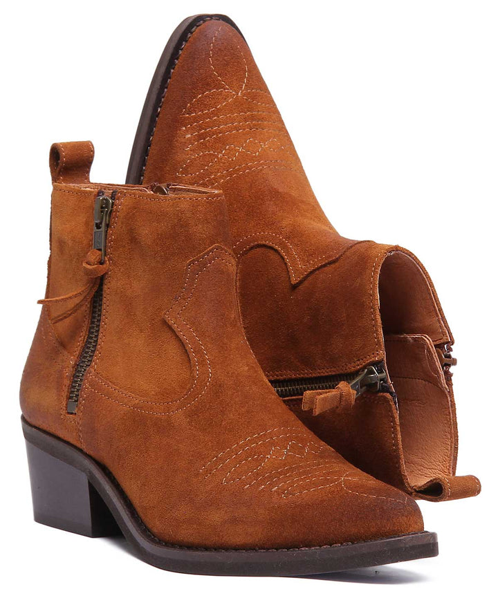 JUSTINREESS ENGLAND Womens Ankle Boots Cassidy Short Cowboy Boot In Tan